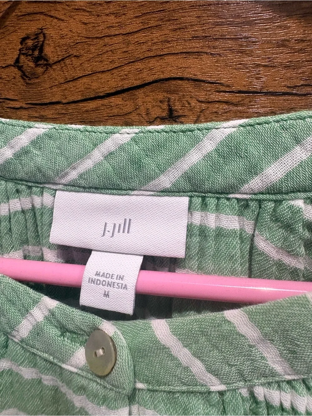 J. Jill Relaxed Green Stripe Button-Front Women’s Top - Picture 3 of 7